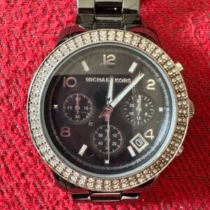 Michael Kors Black Dial Crystal Bezel Stainless Watch
